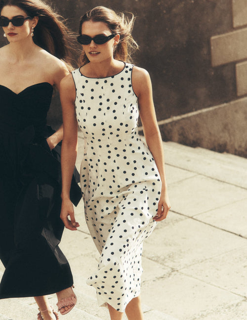 Annet Linen Blend Midi Dress-Ivory Painted Dot Spaced