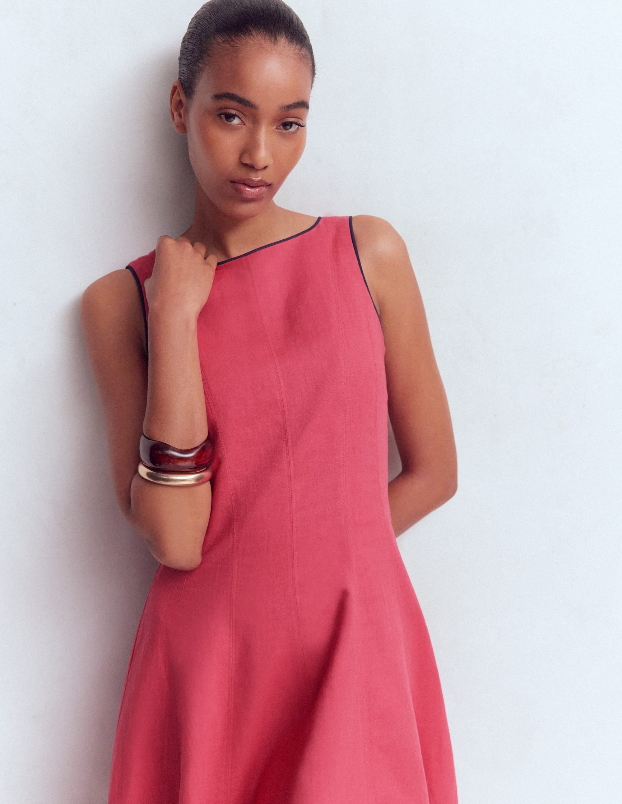 Annet Linen Blend Midi Dress-Cherry Blush