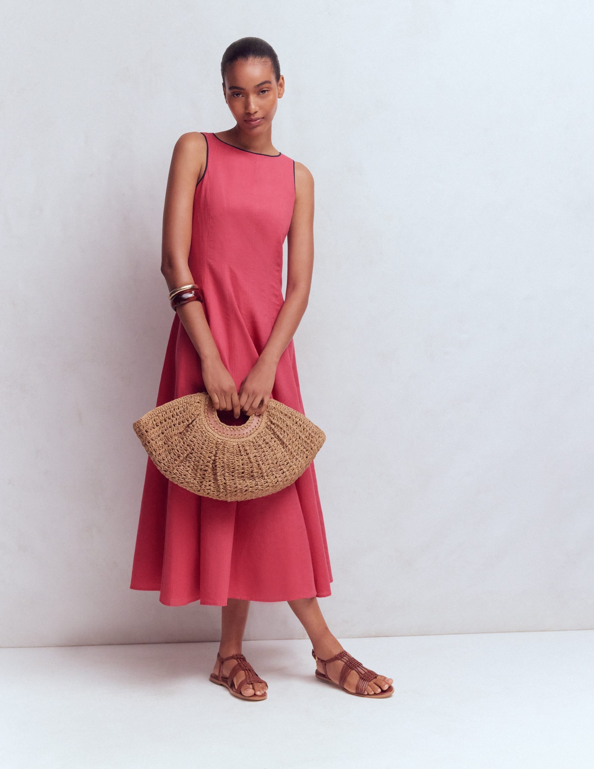 Annet Linen Blend Midi Dress-Cherry Blush