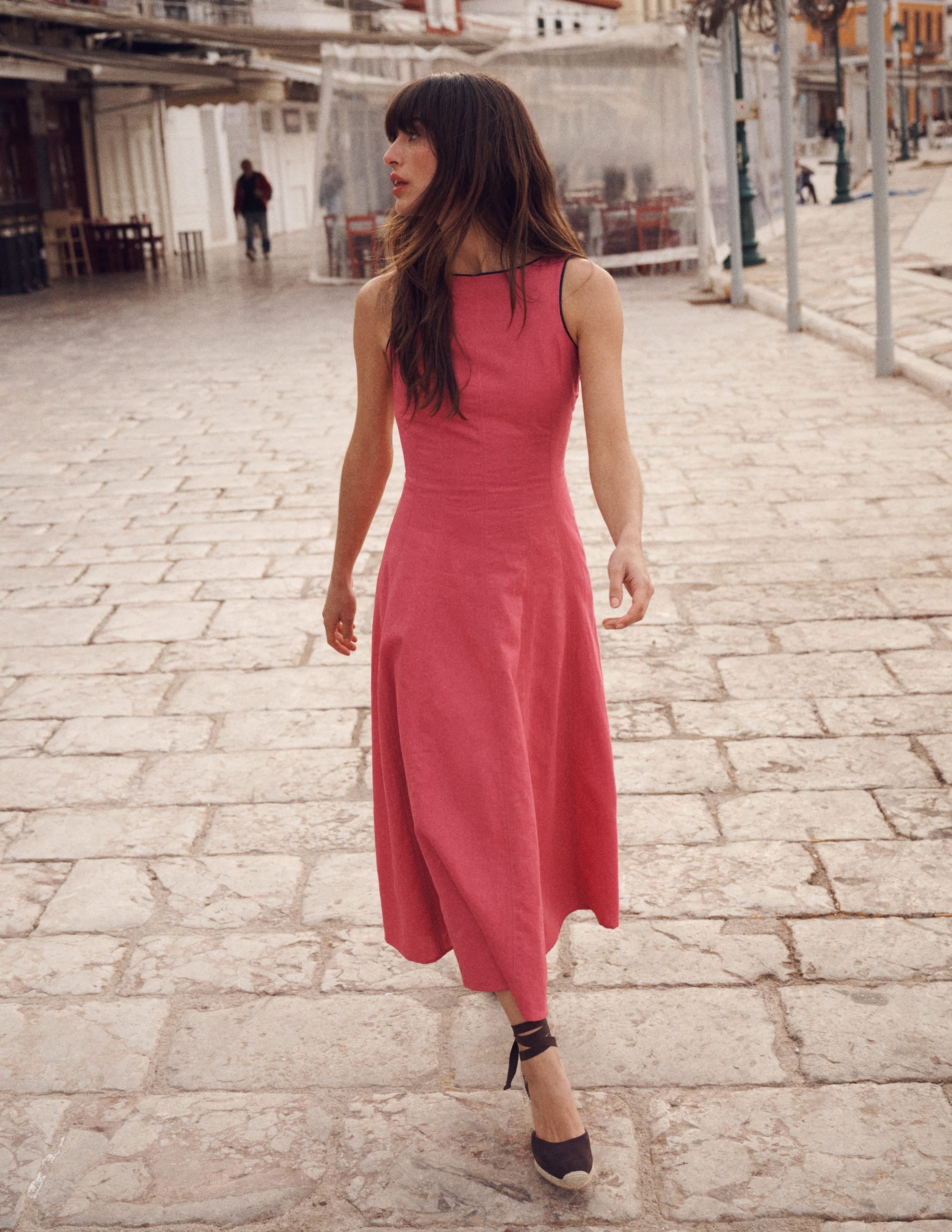 Annet Linen Blend Midi Dress-Cherry Blush