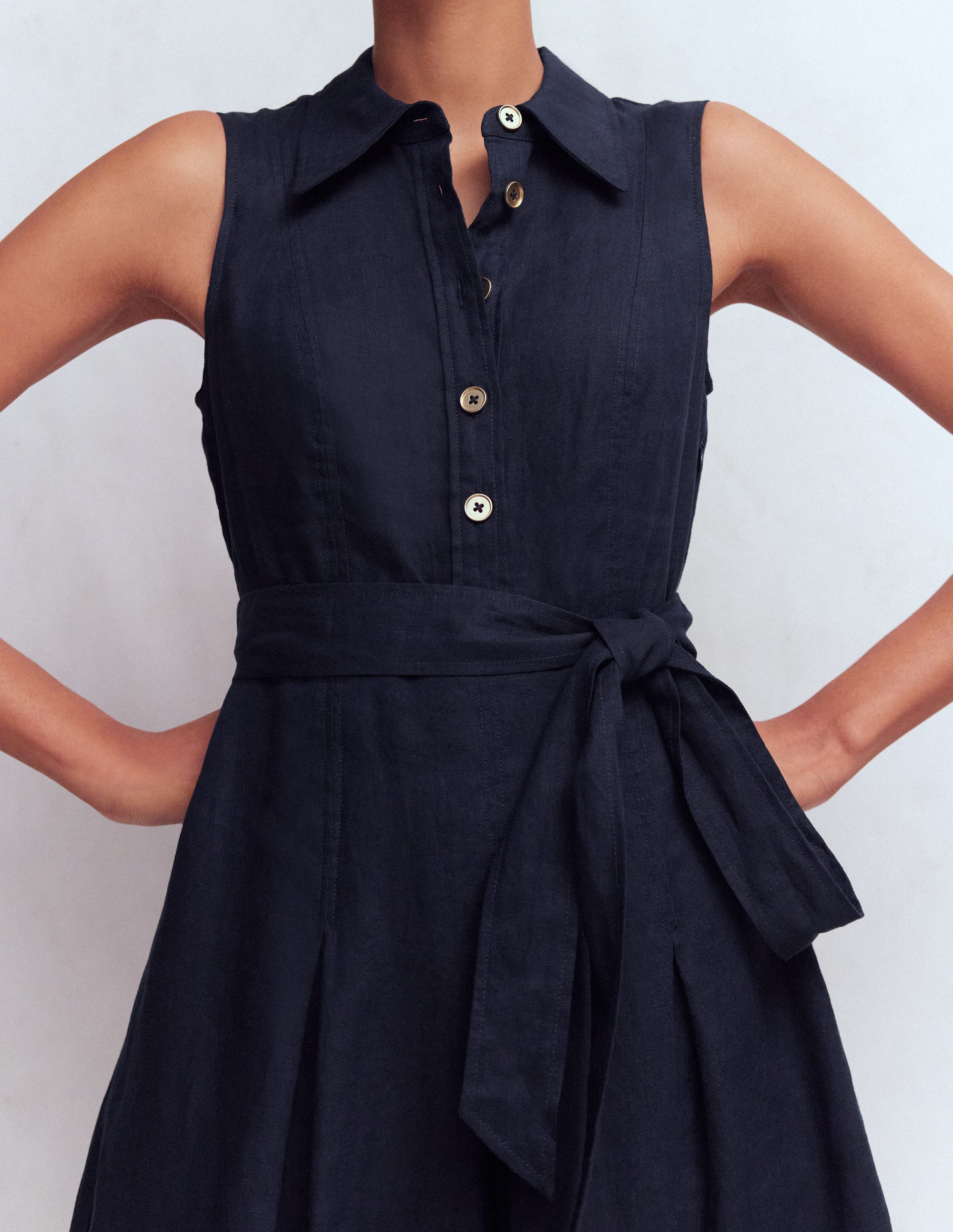 Belinda Linen Shirt Dress-Navy