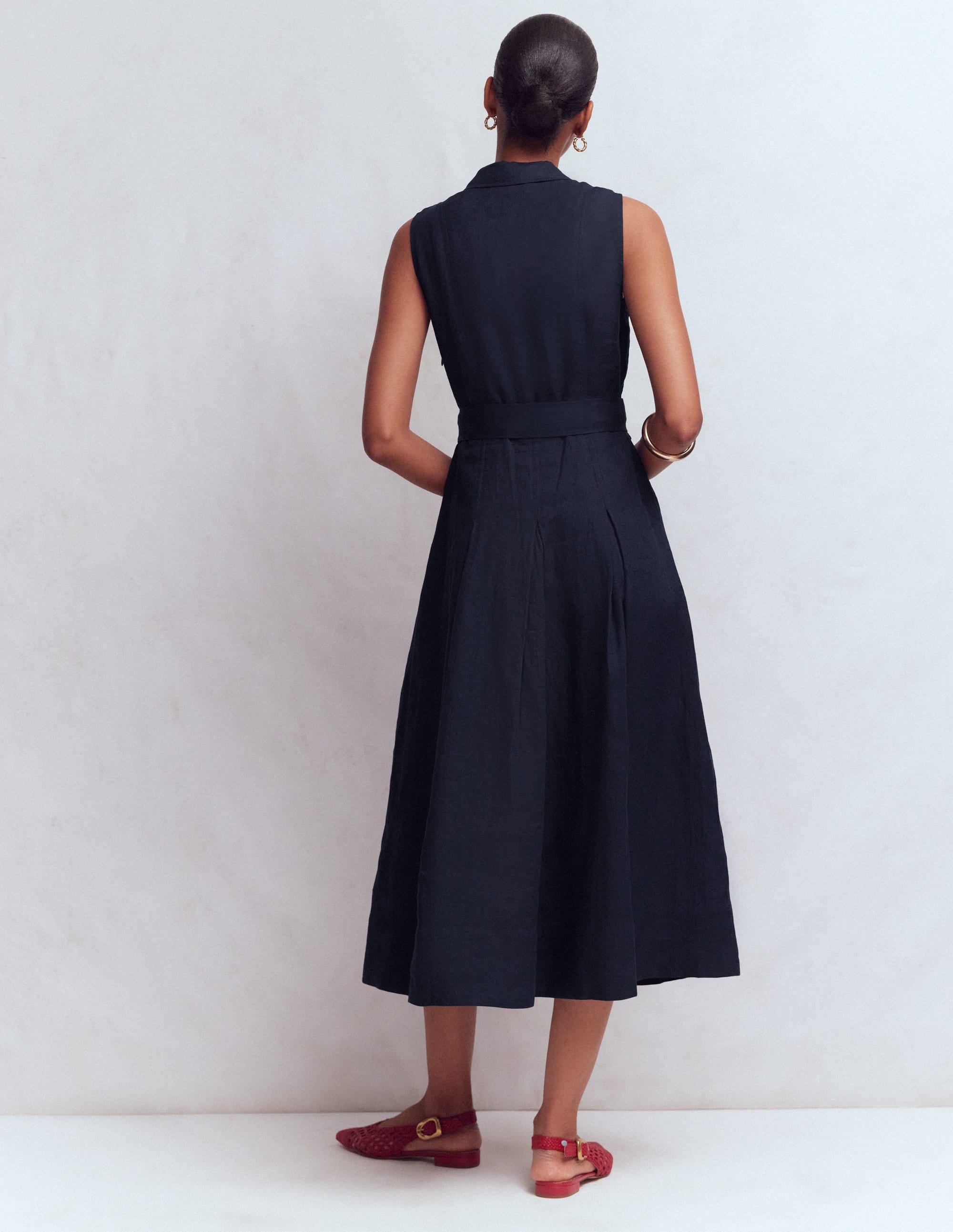 Belinda Linen Shirt Dress-Navy