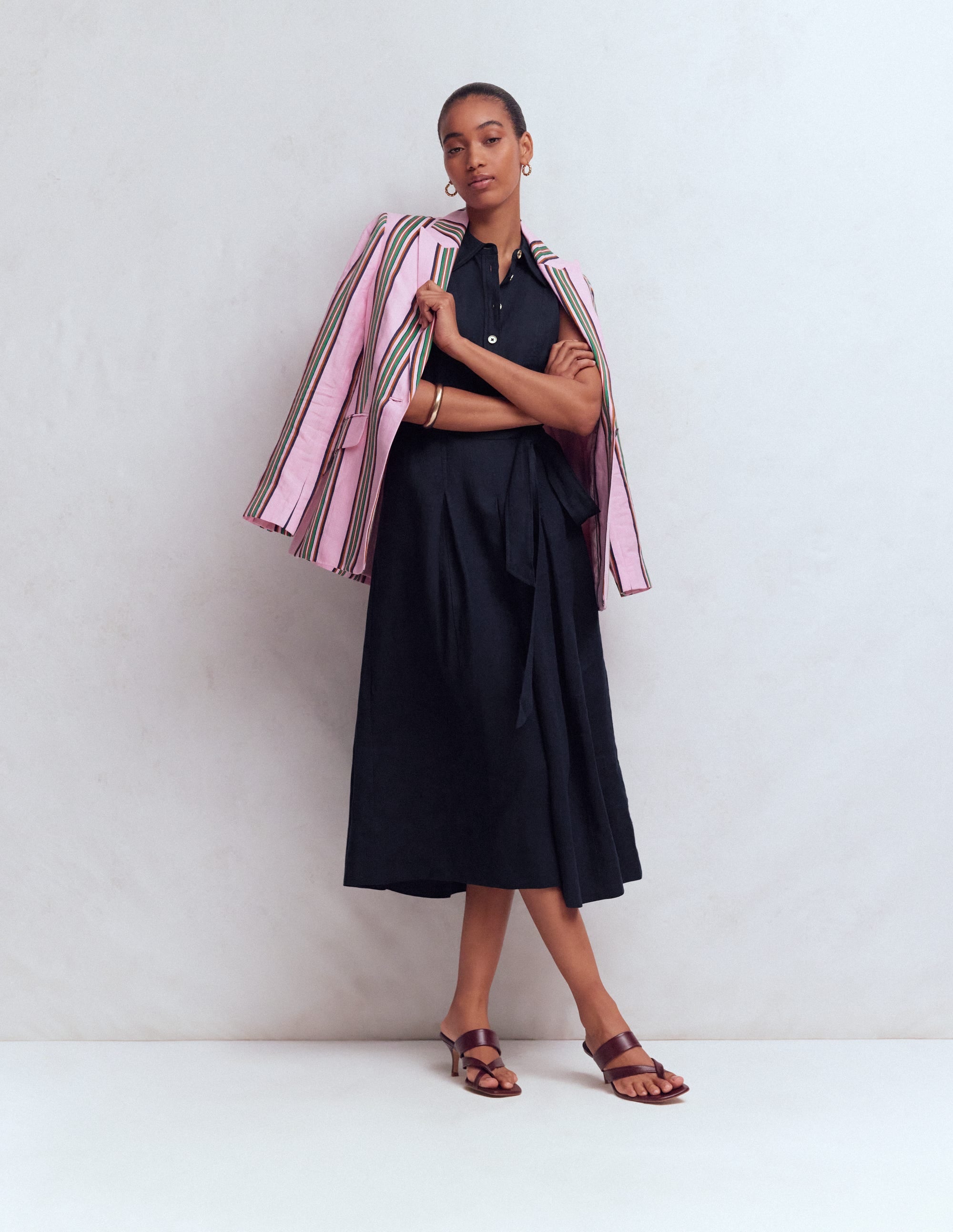 Belinda Linen Shirt Dress-Navy