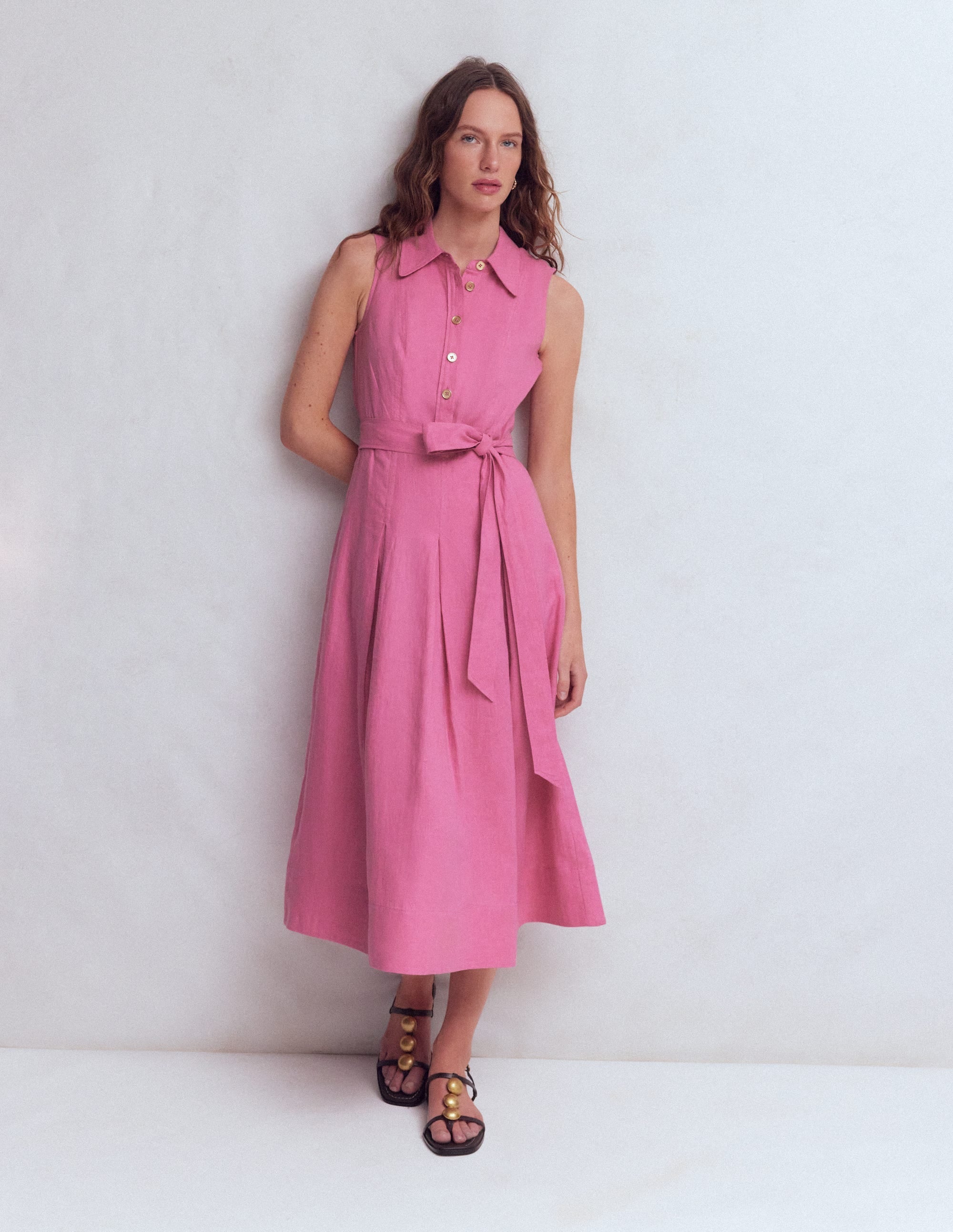 Belinda Linen Shirt Dress-Pink Parfait