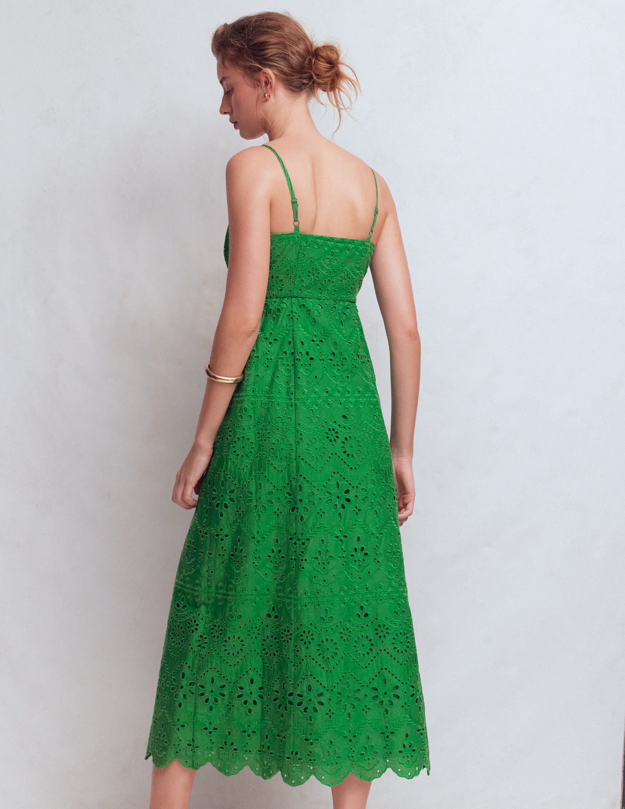 Empire Linen Broderie Dress-Rich Emerald Broderie