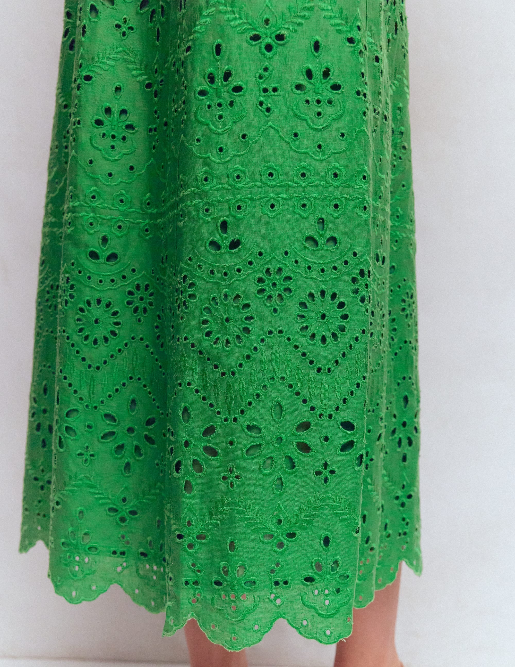 Empire Linen Broderie Dress-Rich Emerald Broderie