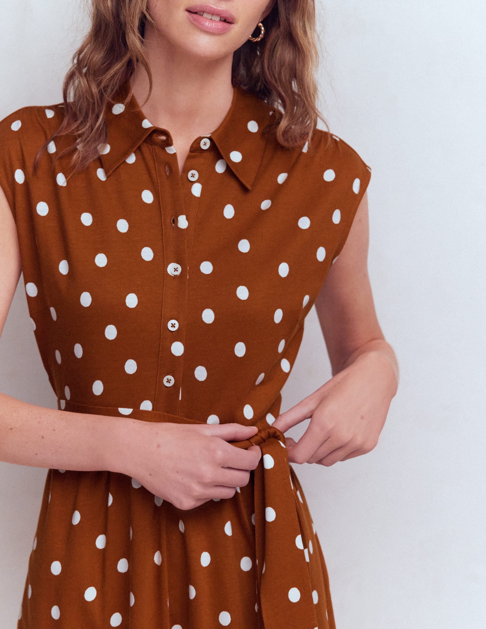 Honor Short Jersey Shirt Dress-Cognac, Painted Dot Spaced
