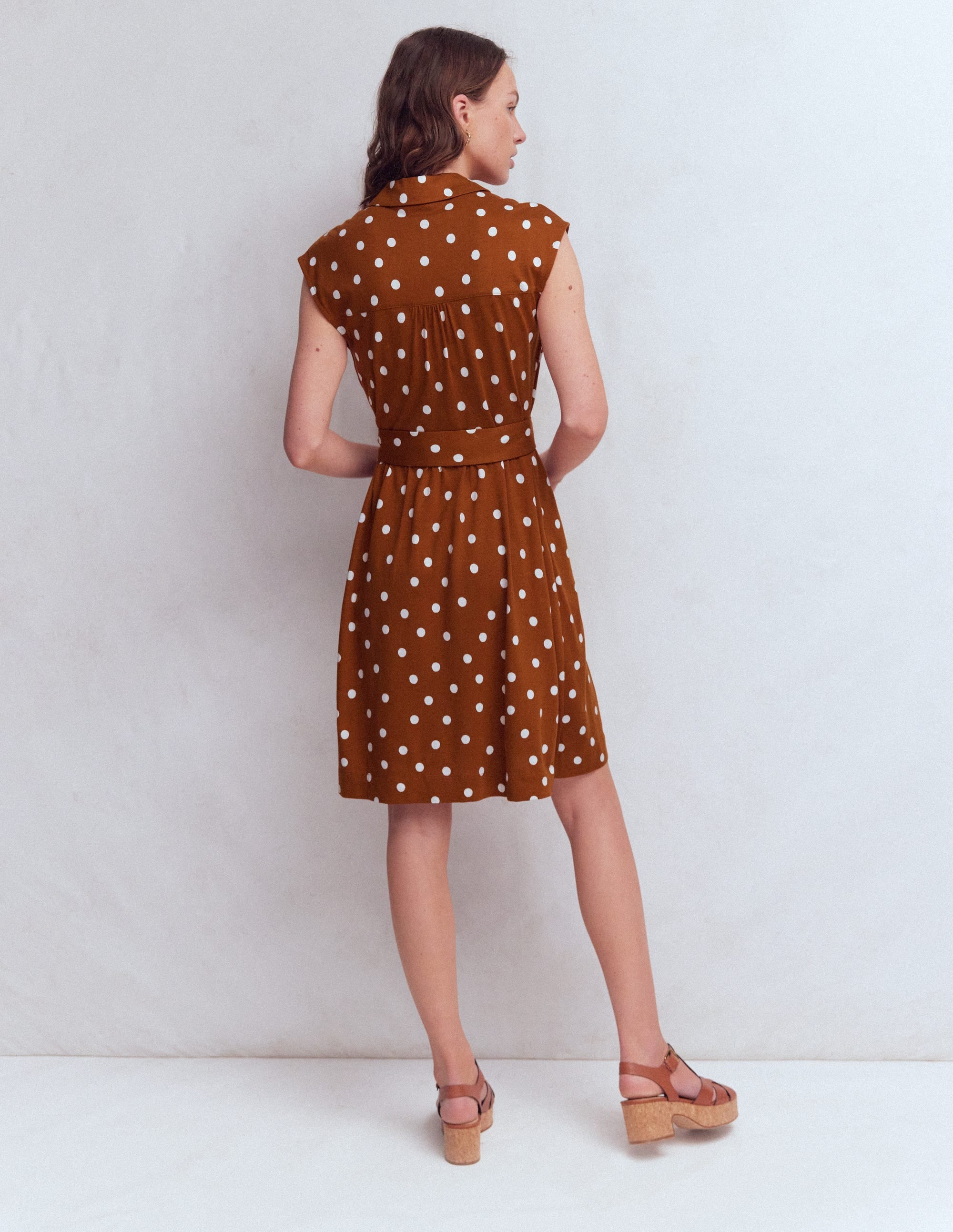 Honor Short Jersey Shirt Dress-Cognac, Painted Dot Spaced