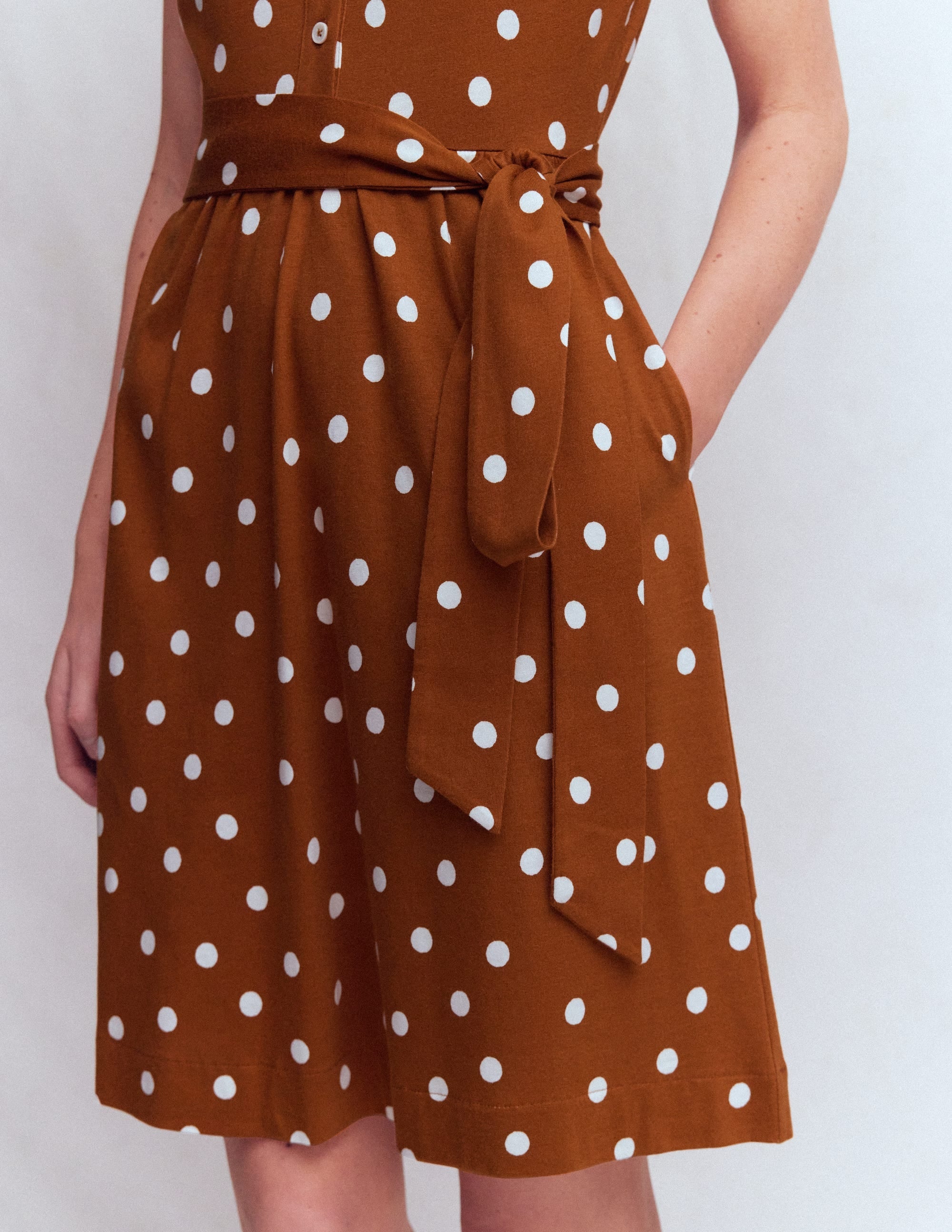 Honor Short Jersey Shirt Dress-Cognac, Painted Dot Spaced