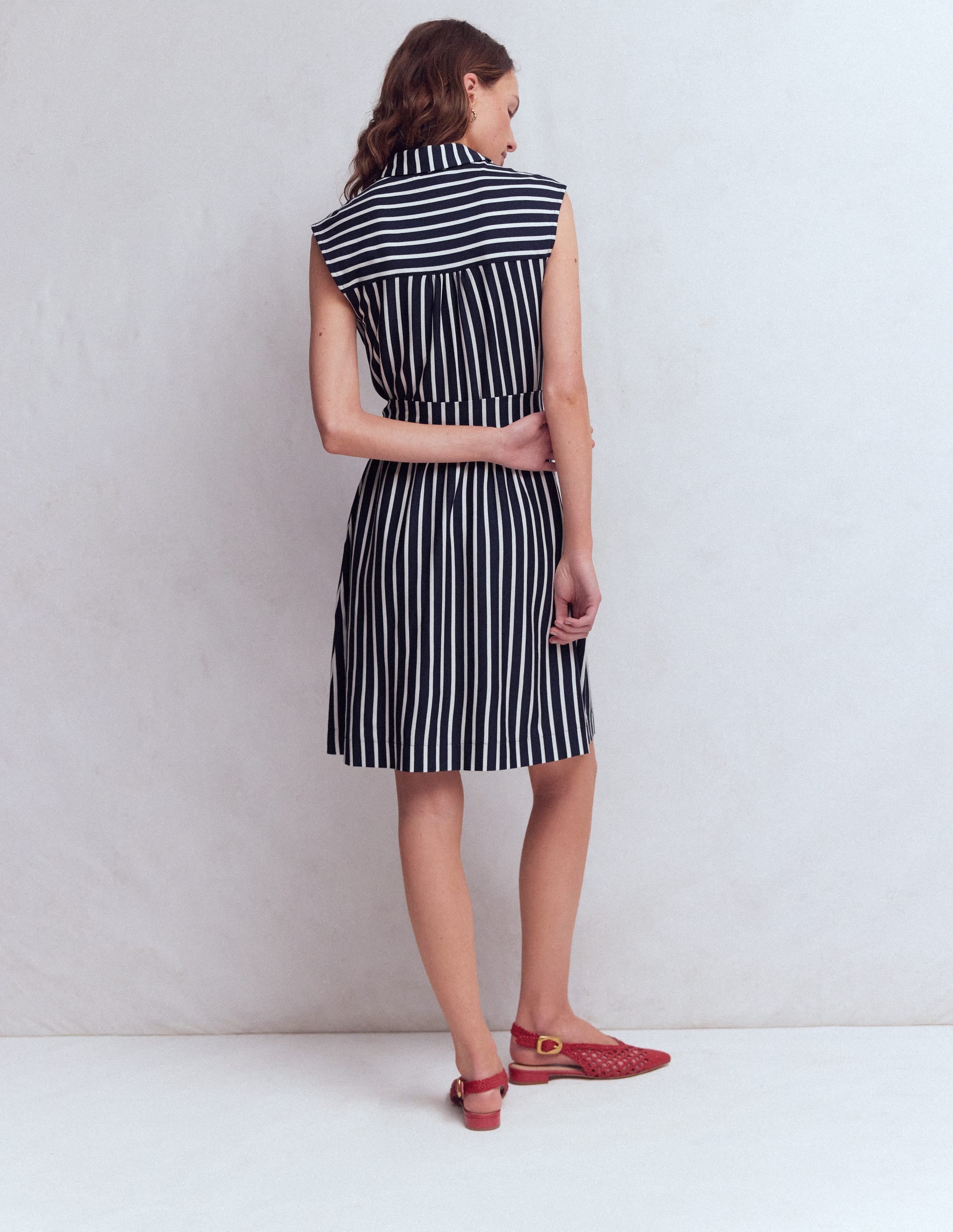 Honor Short Jersey Shirt Dress-Navy and White Stripe