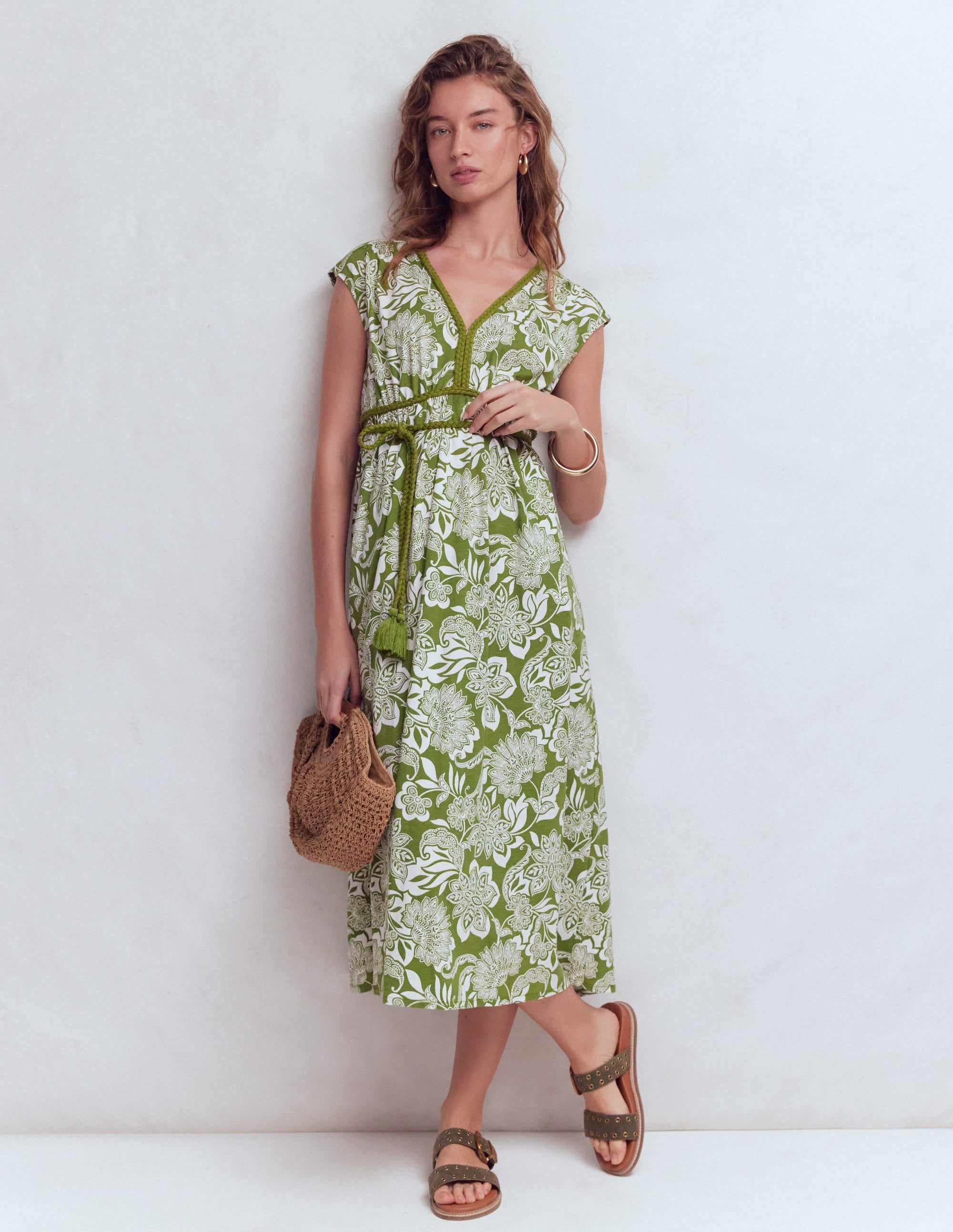 Heidi Ruched Rope Jersey Dress-Olive, Elegant Blossom