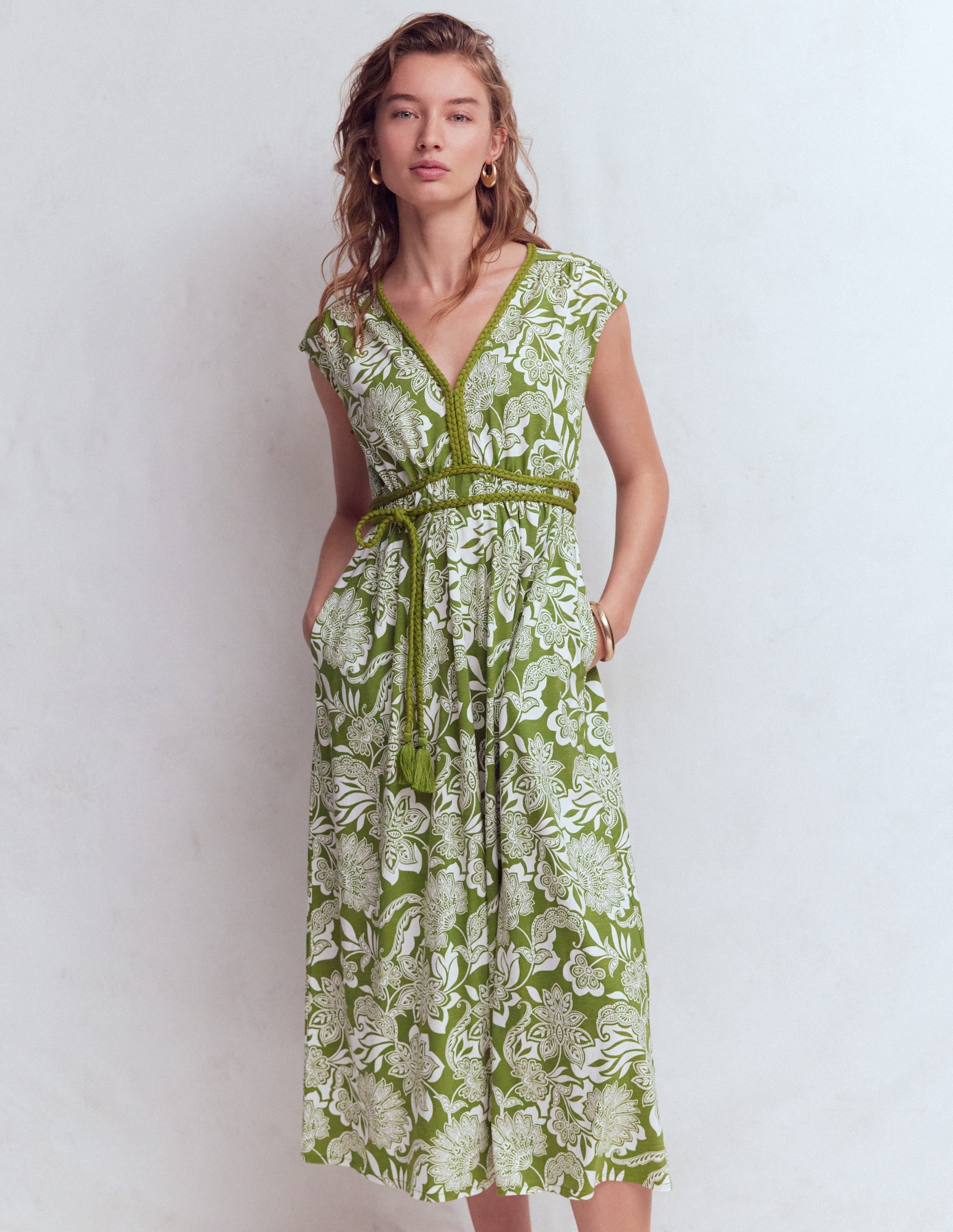 Heidi Ruched Rope Jersey Dress-Olive, Elegant Blossom