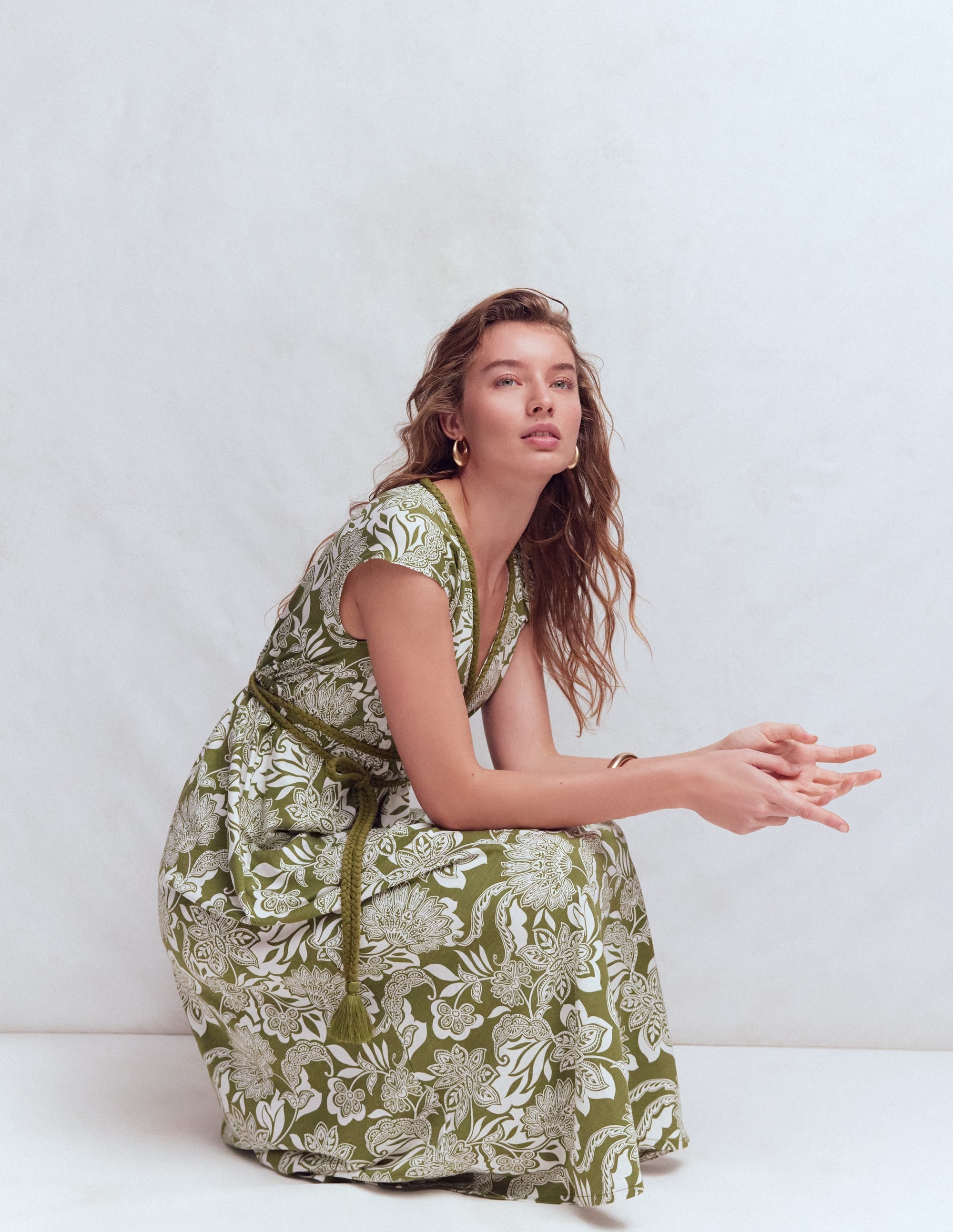 Heidi Ruched Rope Jersey Dress-Olive, Elegant Blossom