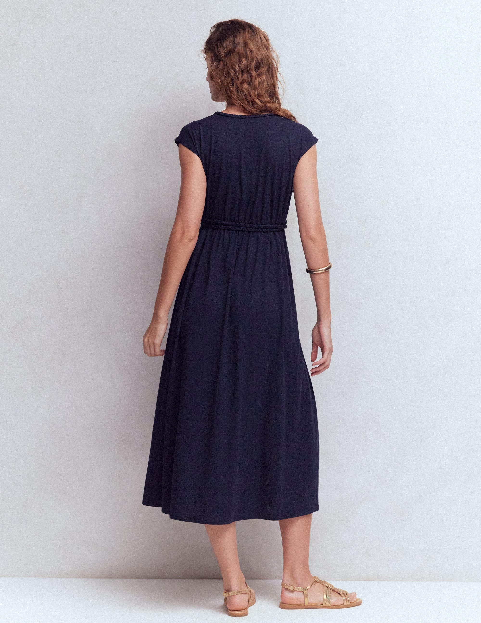 Heidi Ruched Rope Jersey Dress-Navy