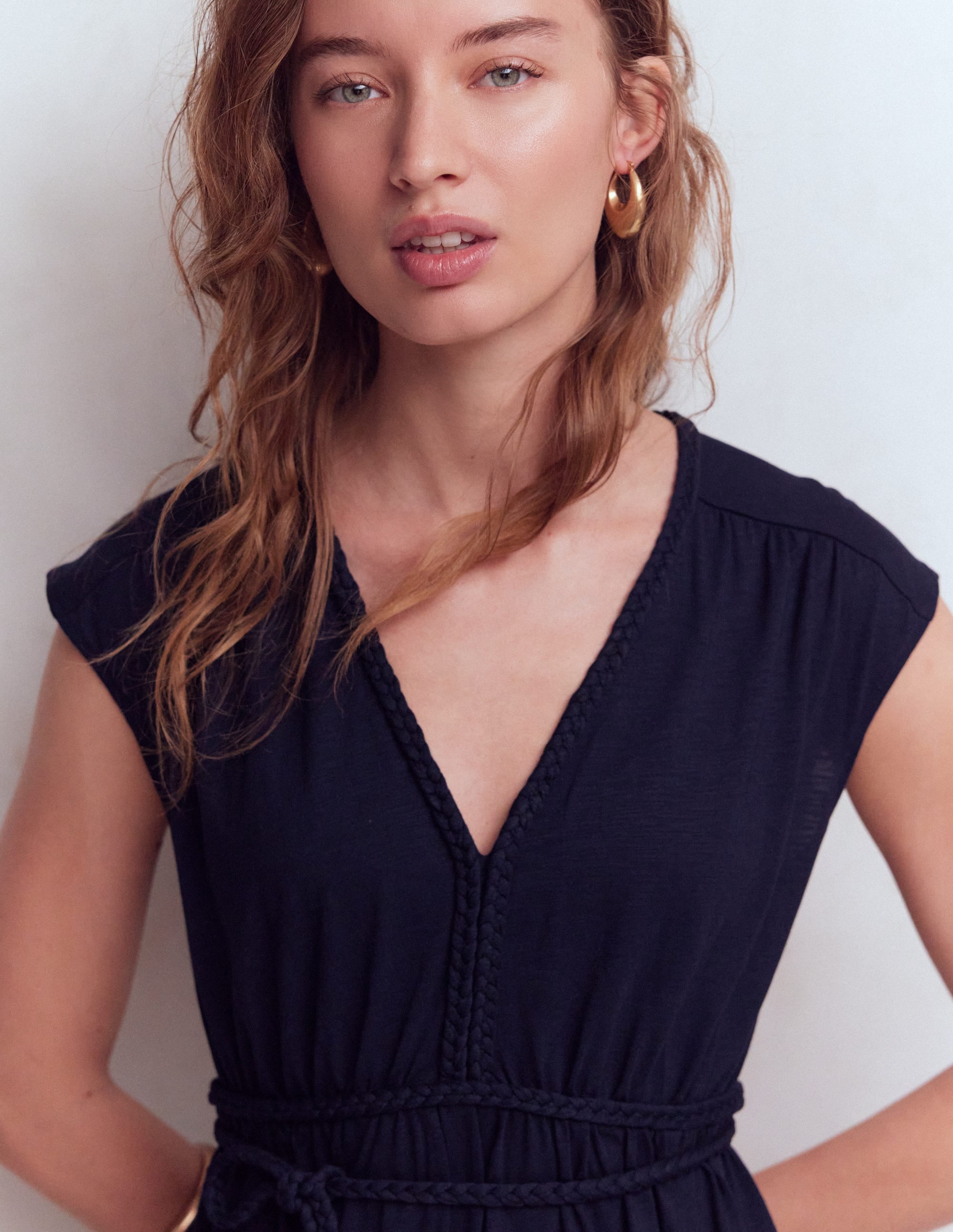 Heidi Ruched Rope Jersey Dress-Navy