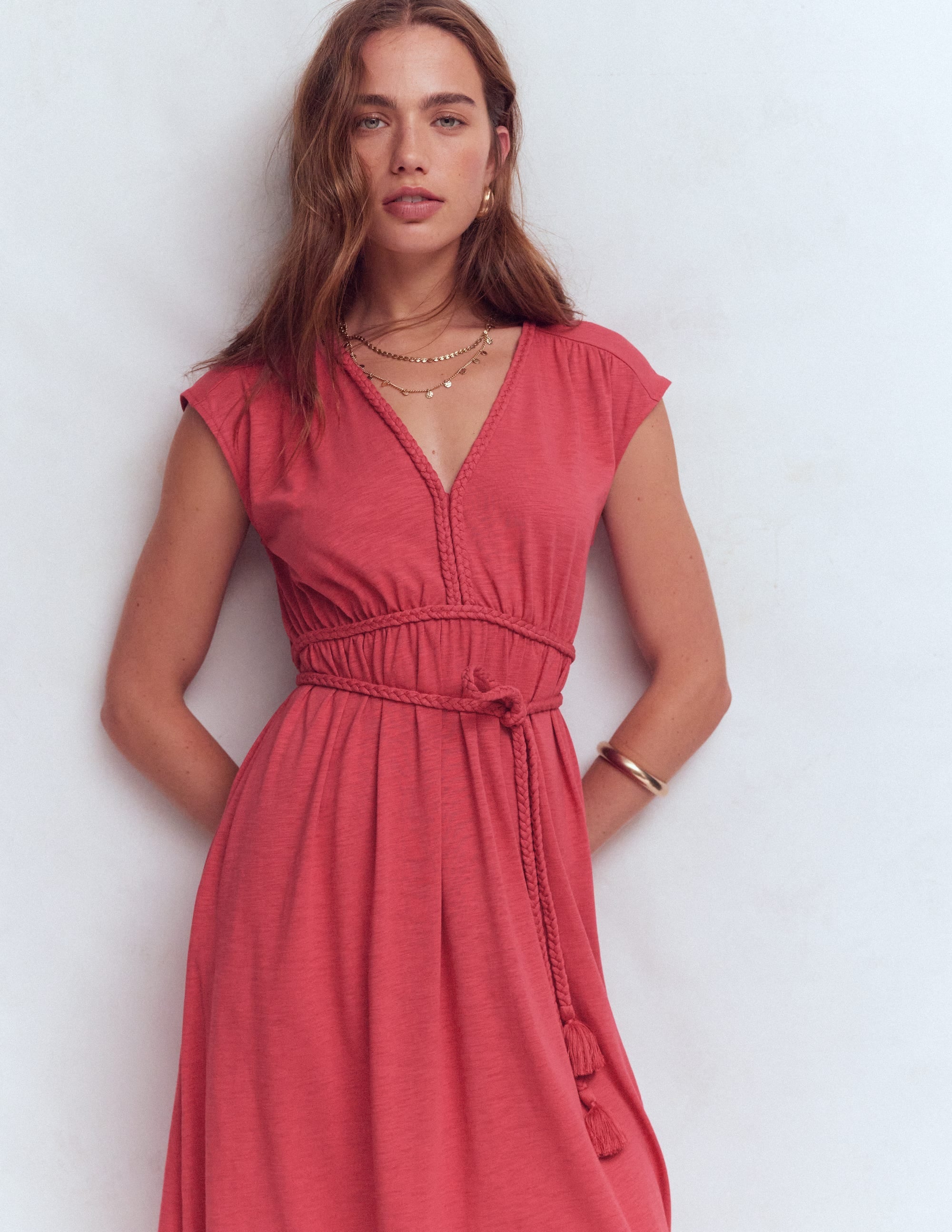 Heidi Ruched Rope Jersey Dress-Winter Blush