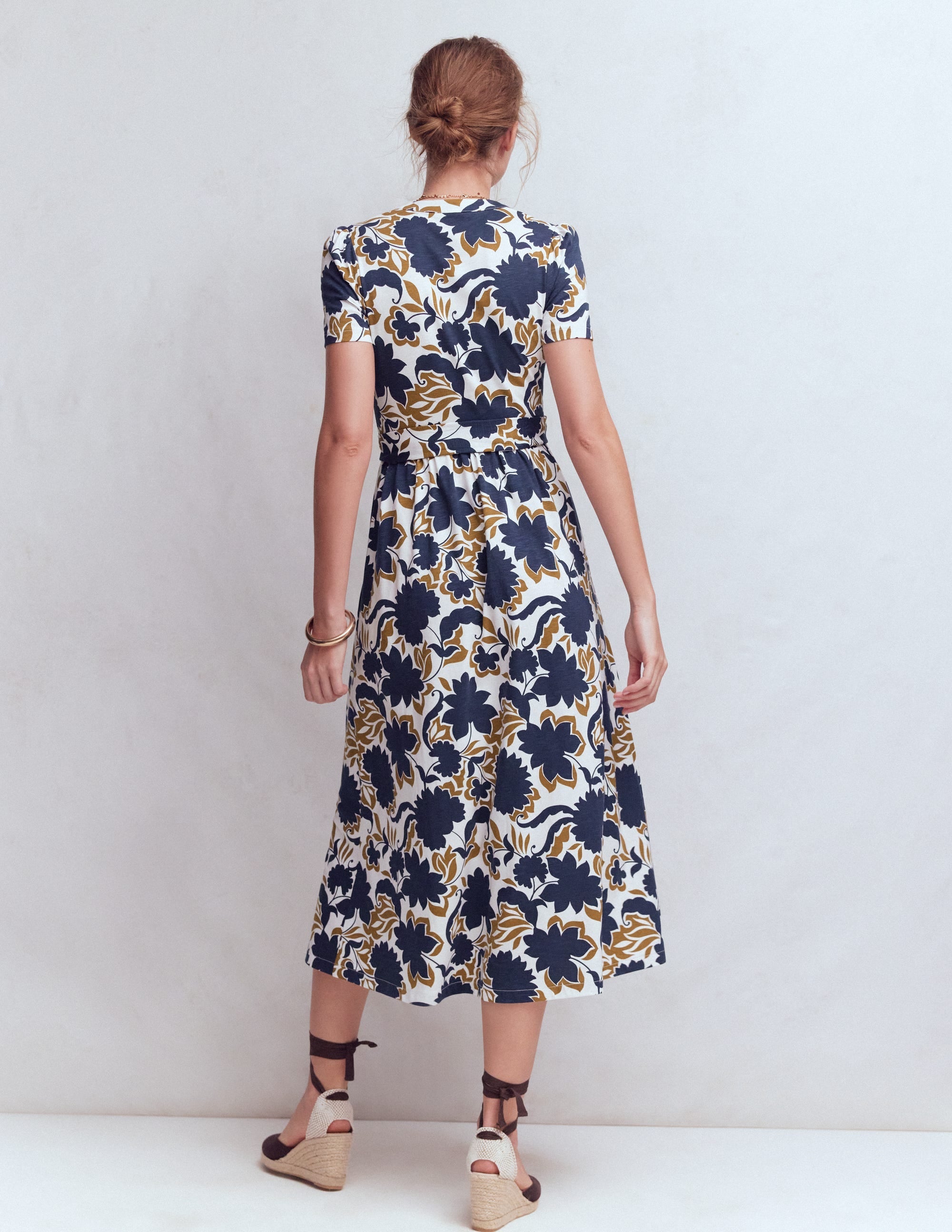 Naomi Jersey Midi Dress-French Navy, Shadow Blossom