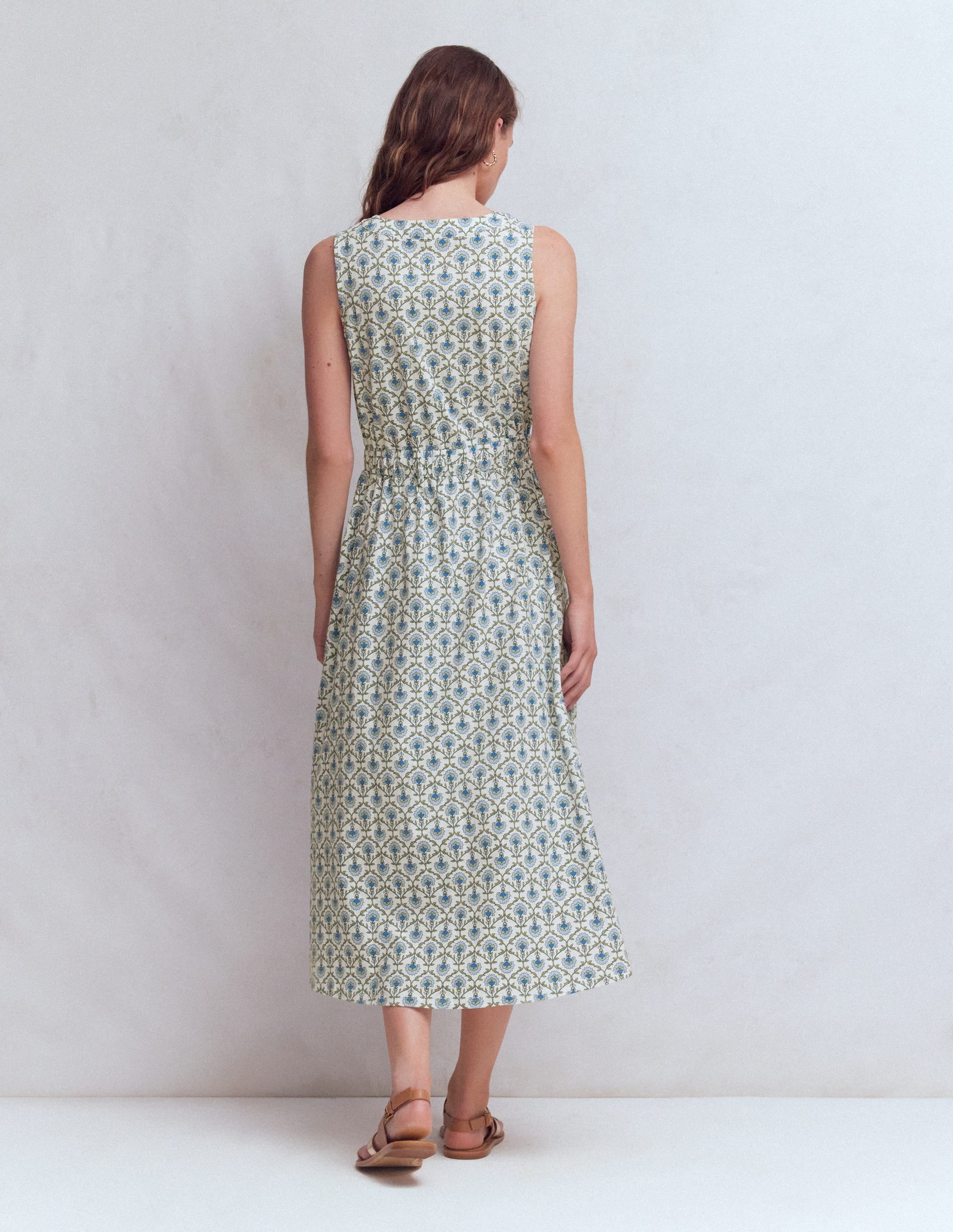 Delphine Midi Sleeveless Dress-Ivory, Flower Lattice