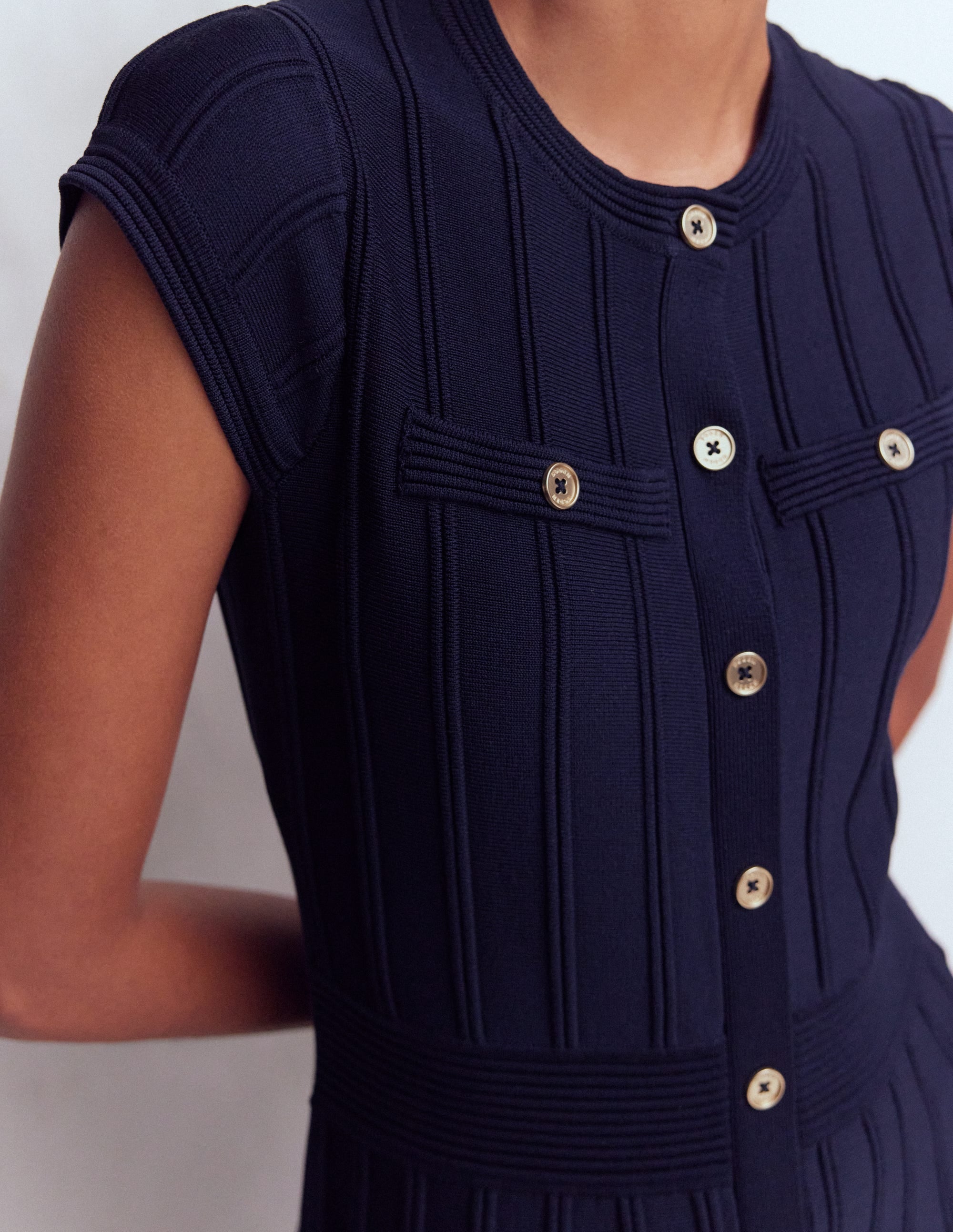 Cap Sleeve Knitted Dress-Navy