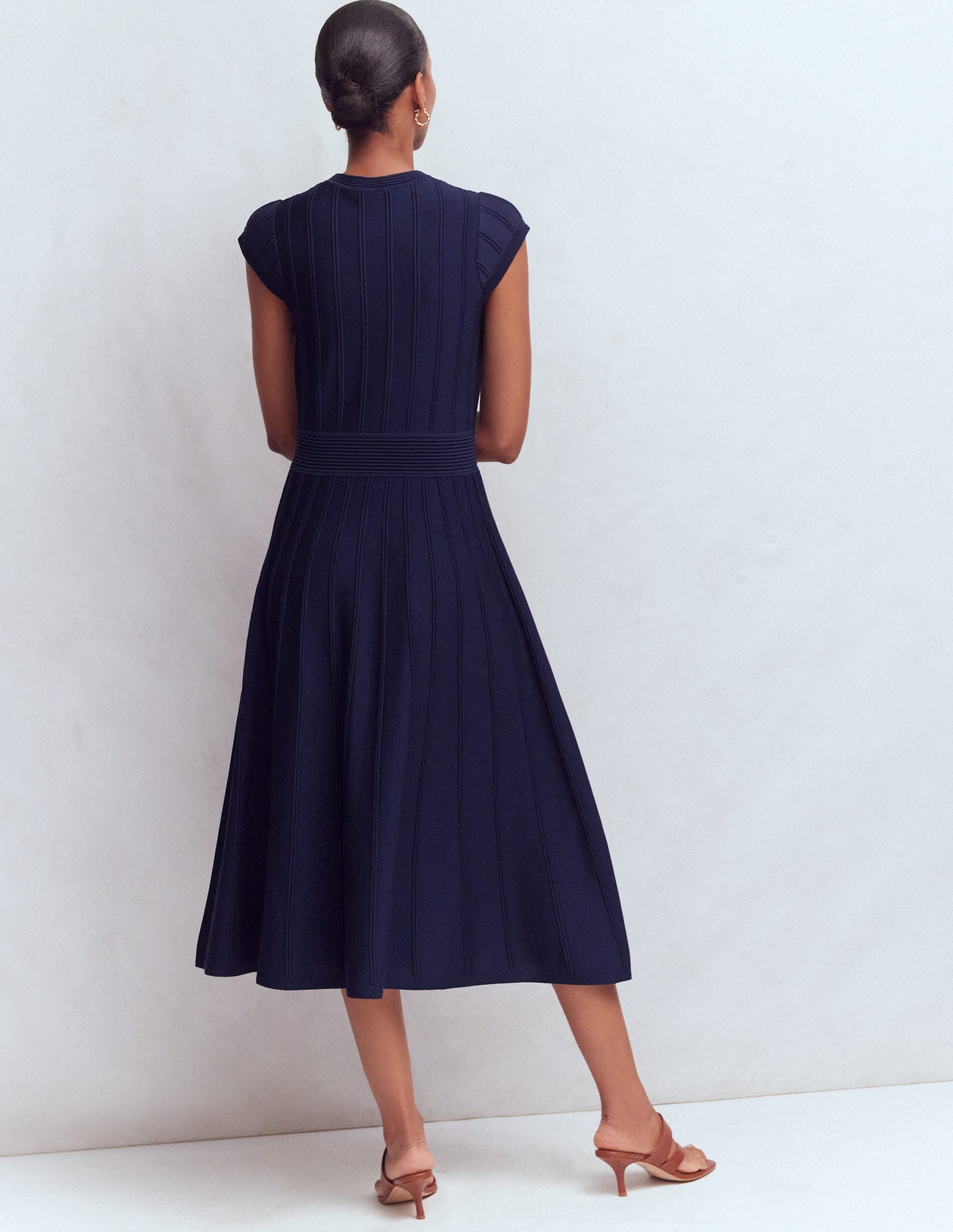 Cap Sleeve Knitted Dress-Navy