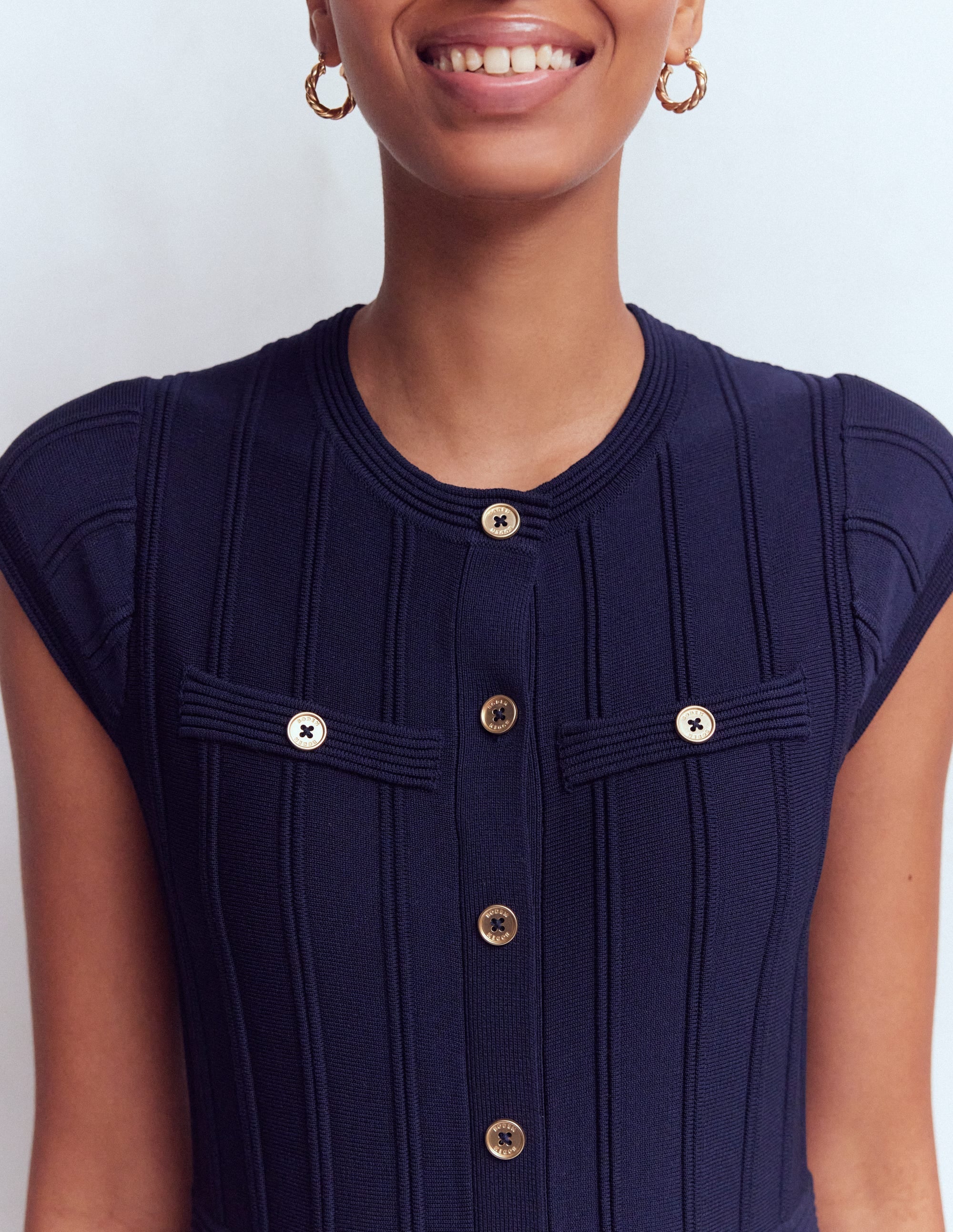 Cap Sleeve Knitted Dress-Navy