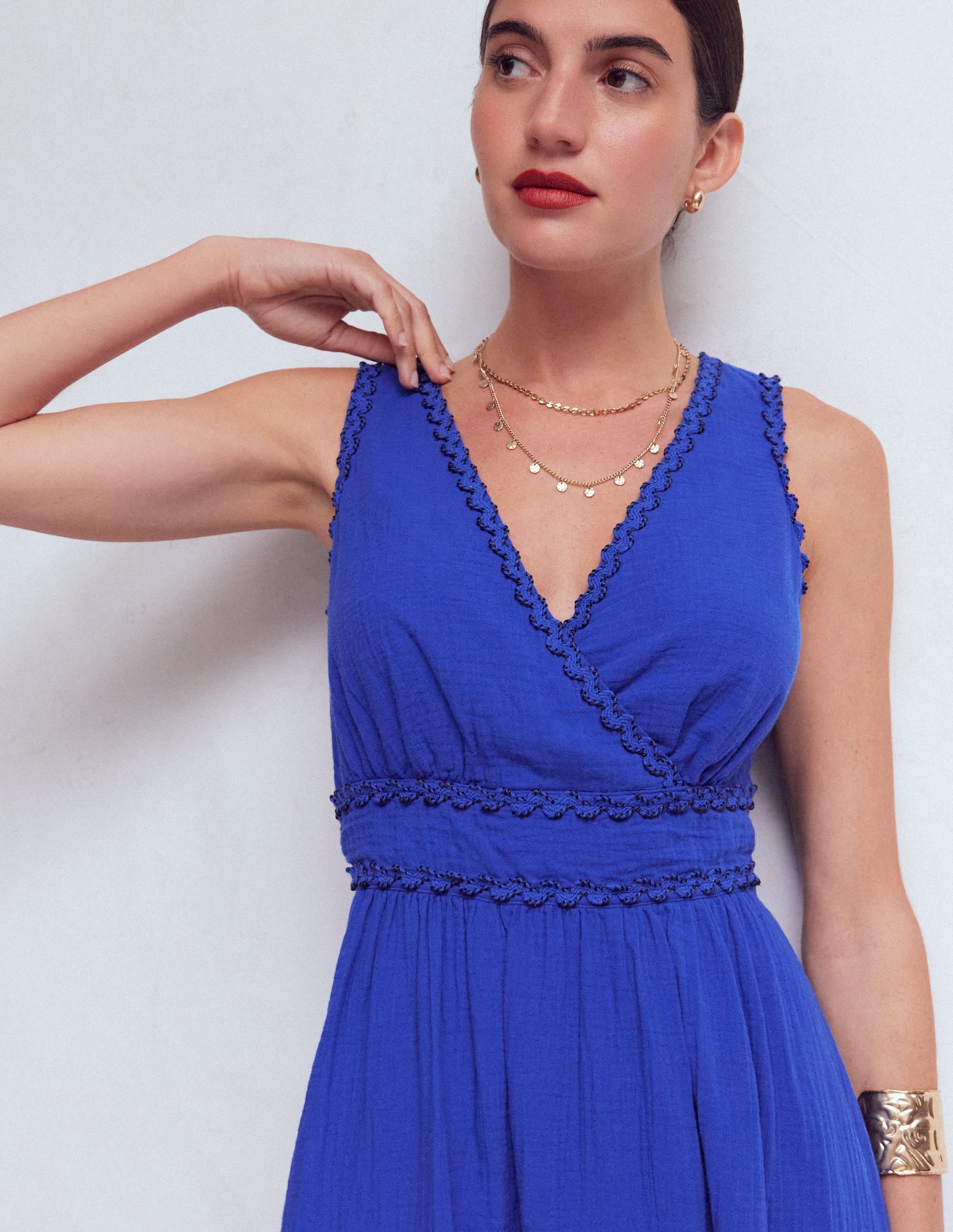 Lorna Trim Double Cloth Dress-Bright Blue