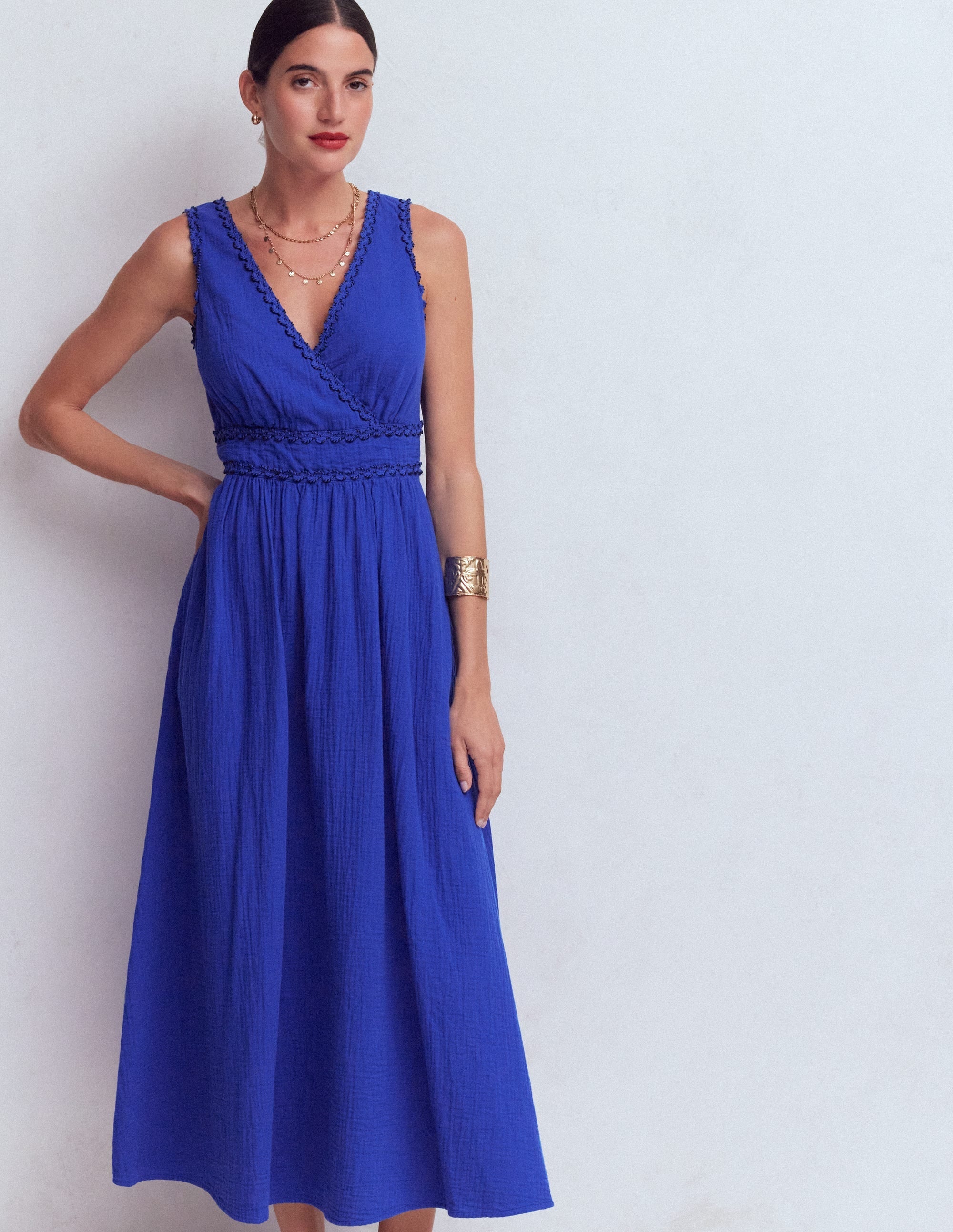 Lorna Trim Double Cloth Dress-Bright Blue