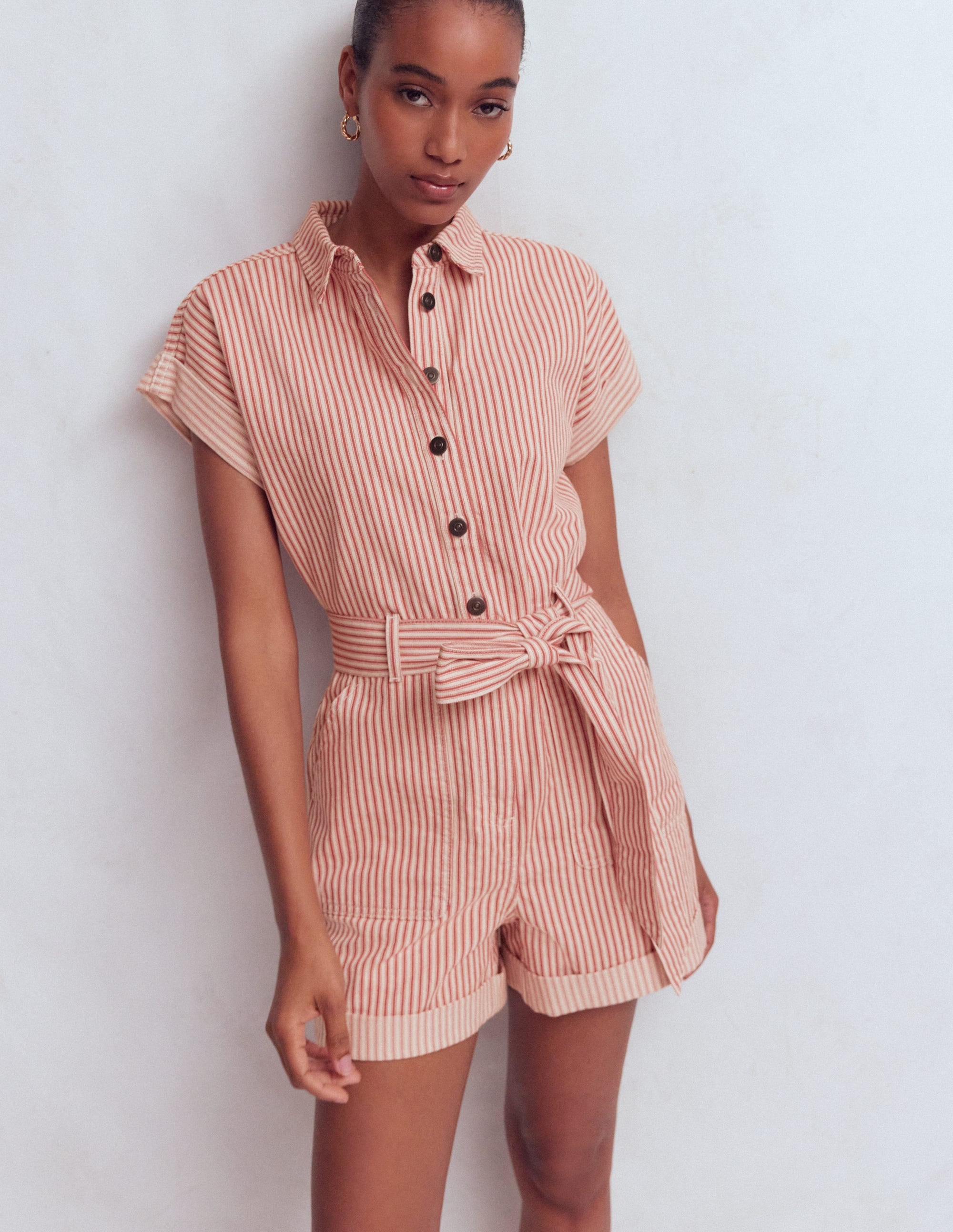 Kay Denim Playsuit-Red Tram Stripe