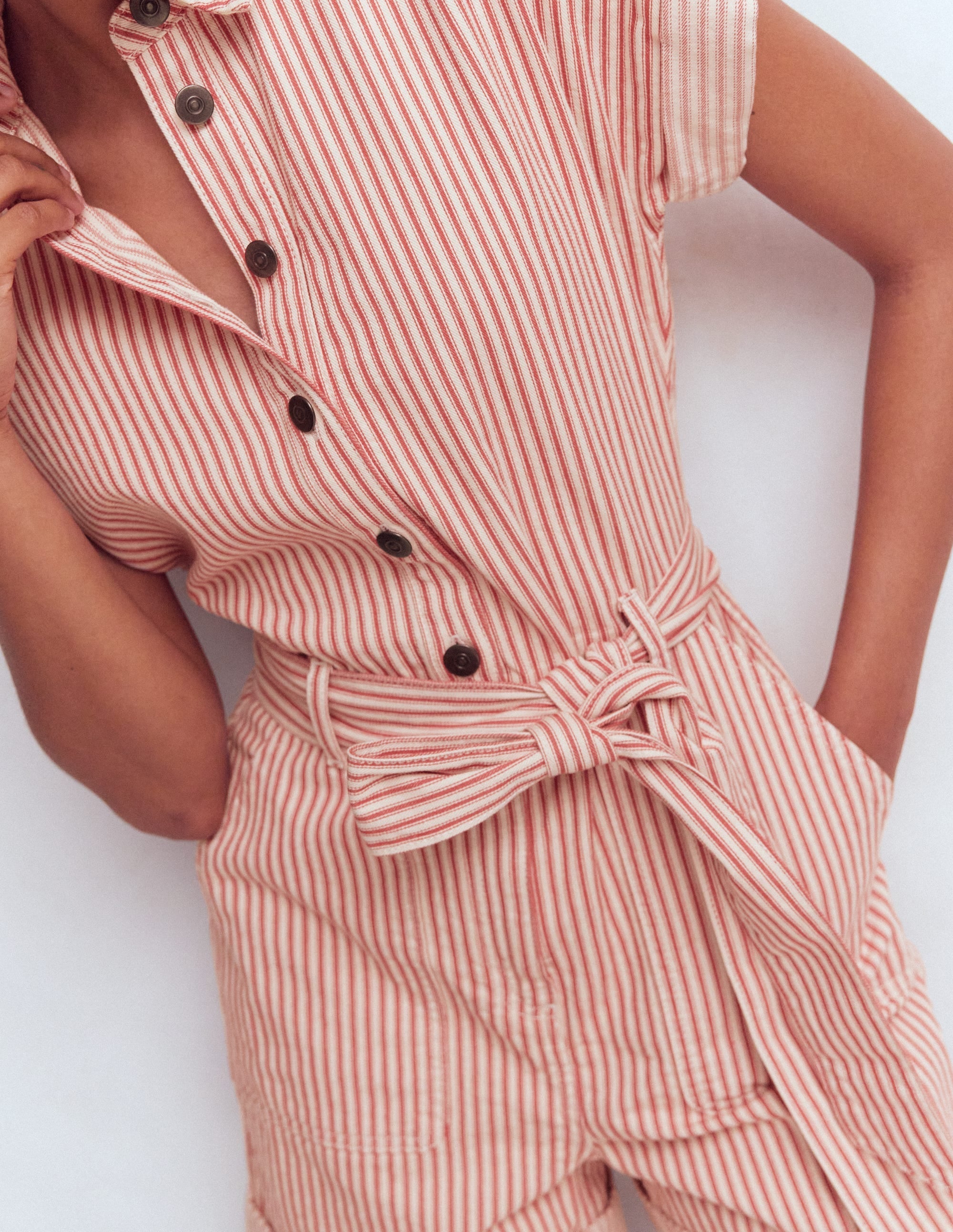 Kay Denim Playsuit-Red Tram Stripe