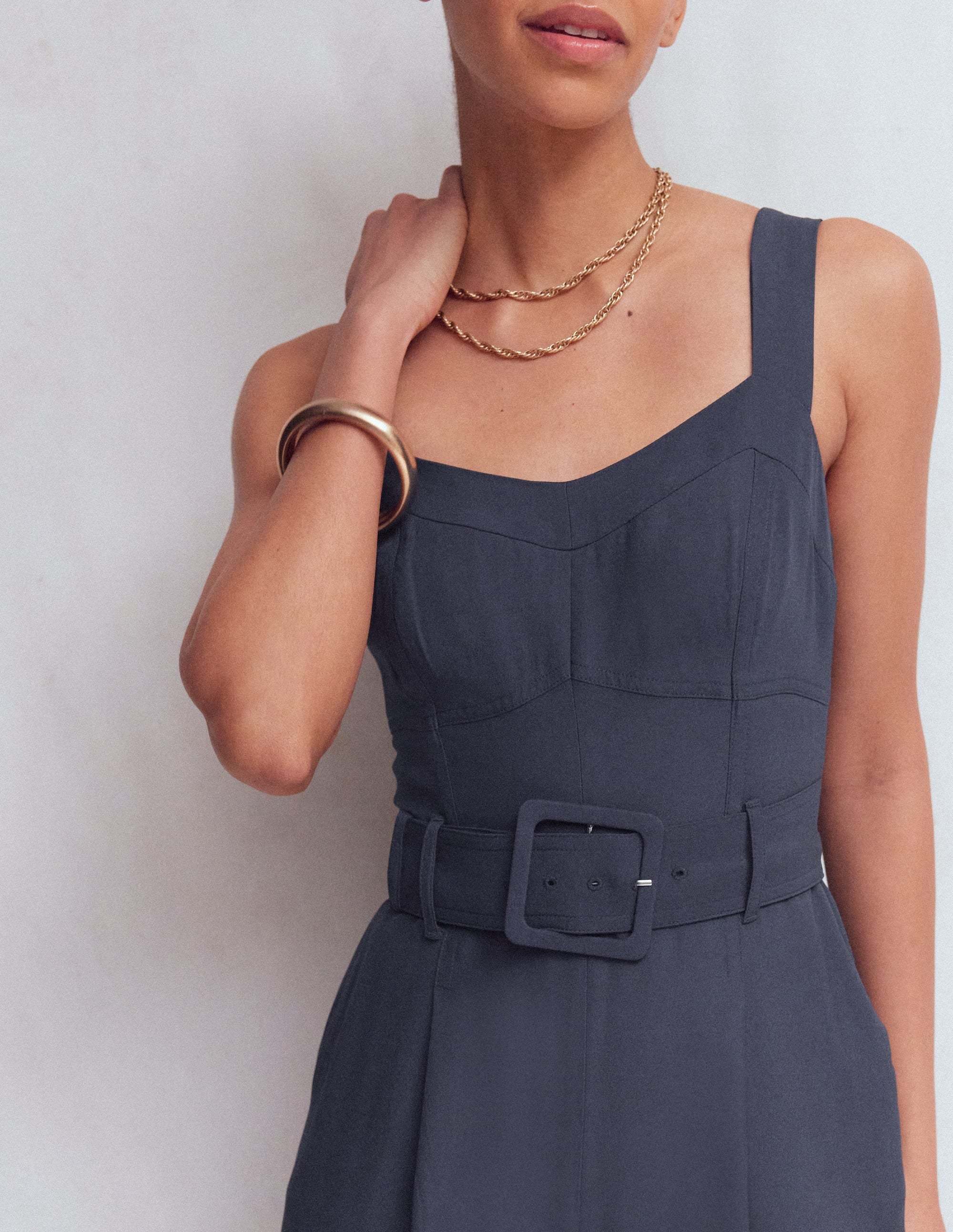 Boned Bodice Occasion Jumpsuit-Navy