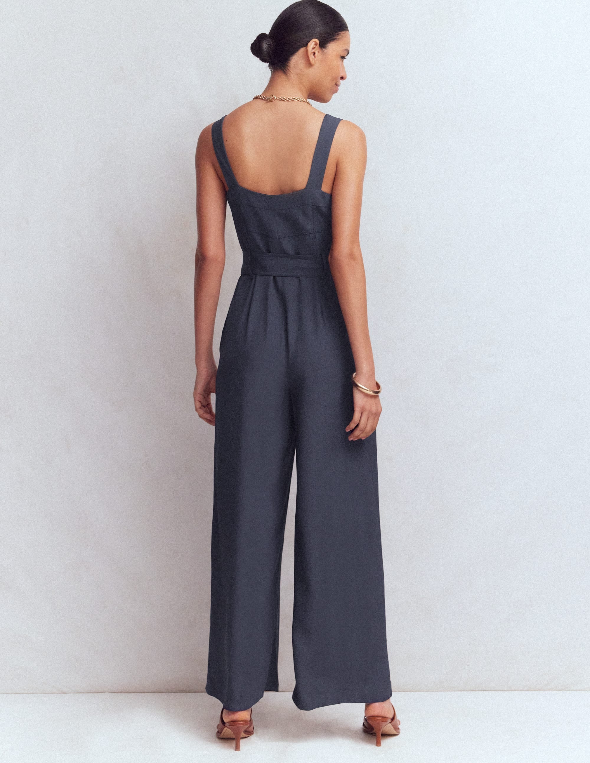 Boned Bodice Occasion Jumpsuit-Navy