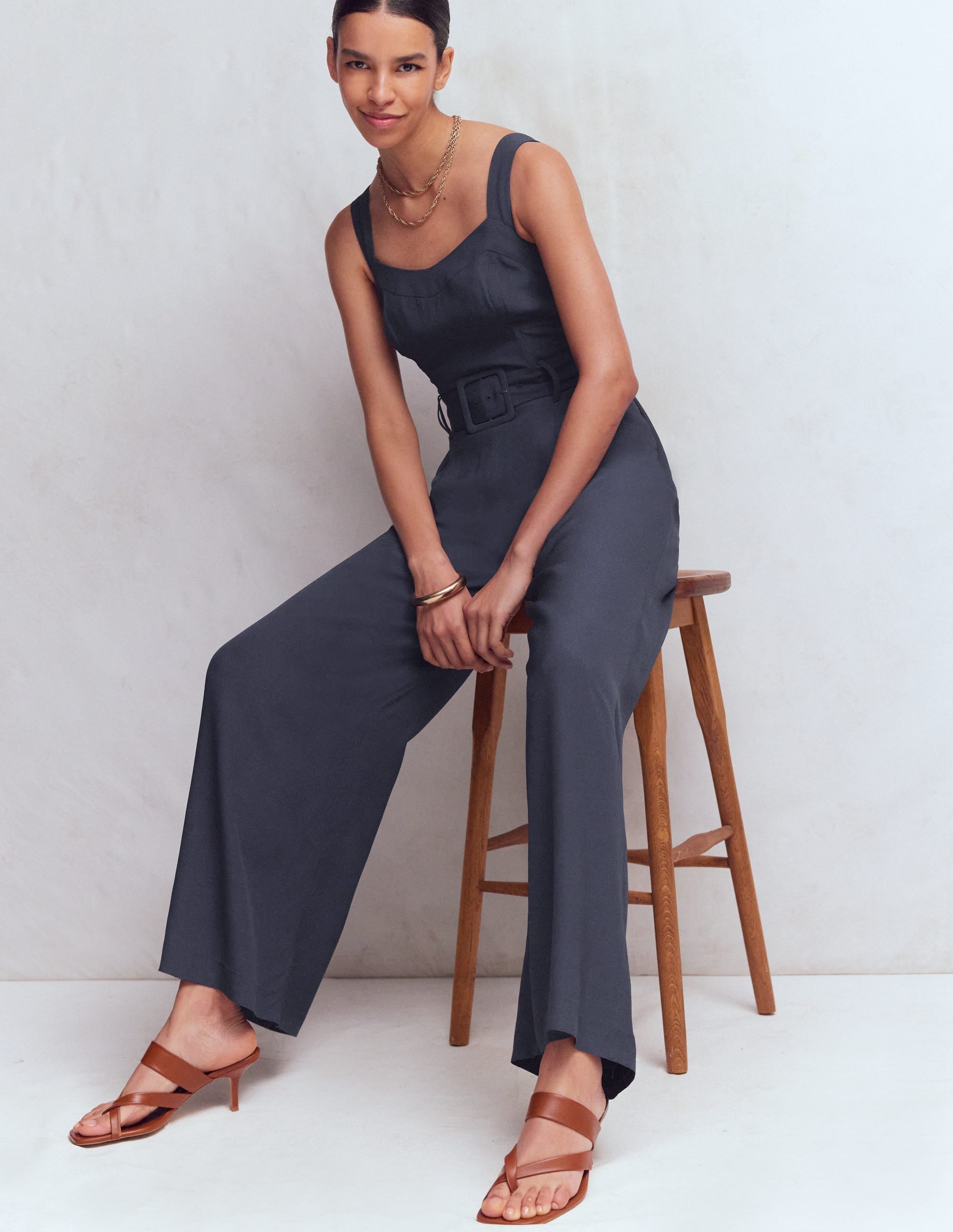 Boned Bodice Occasion Jumpsuit-Navy