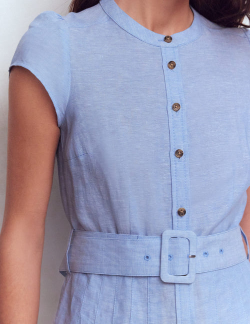 Arabella Short Linen Dress-Chambray