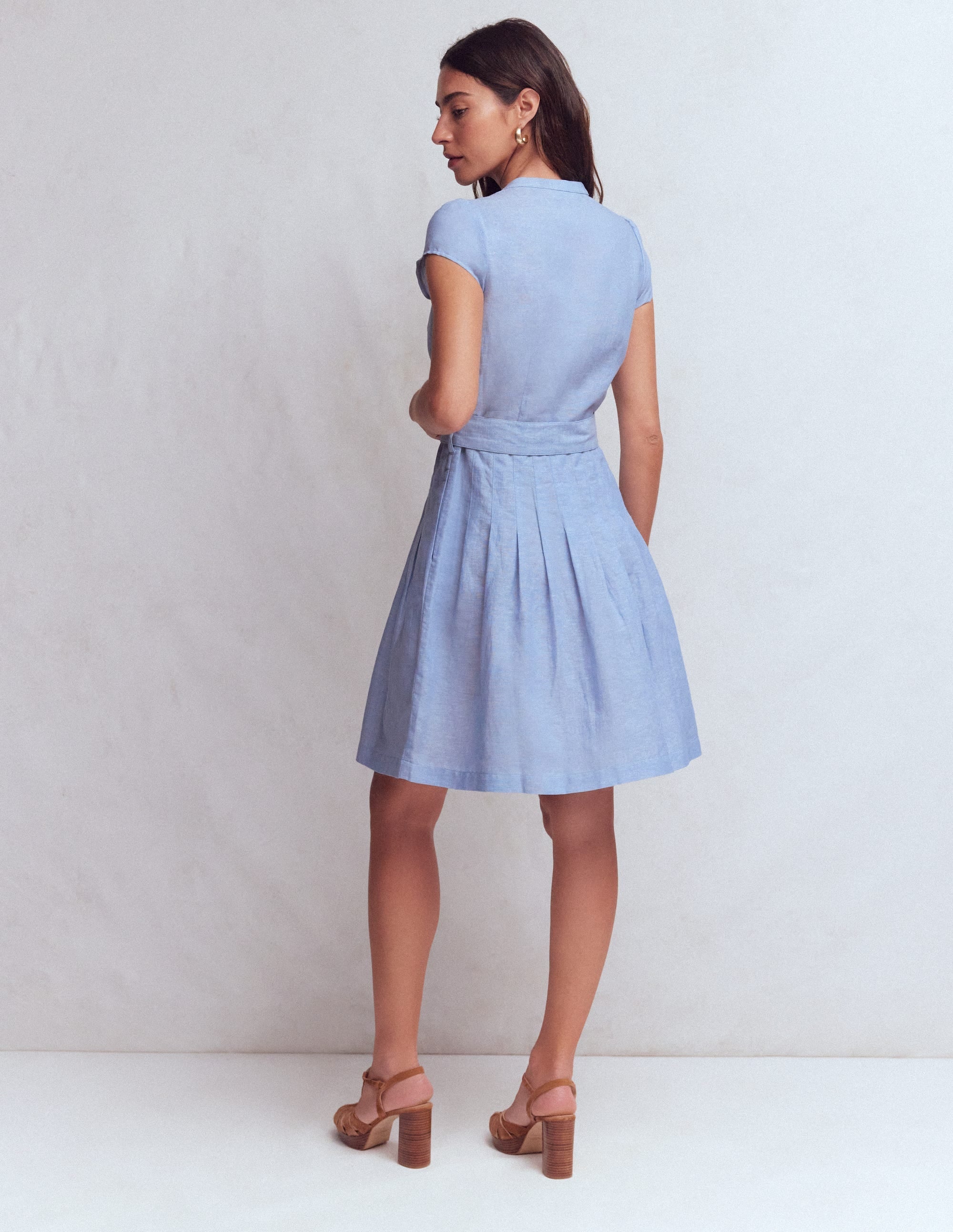 Arabella Short Linen Dress-Chambray