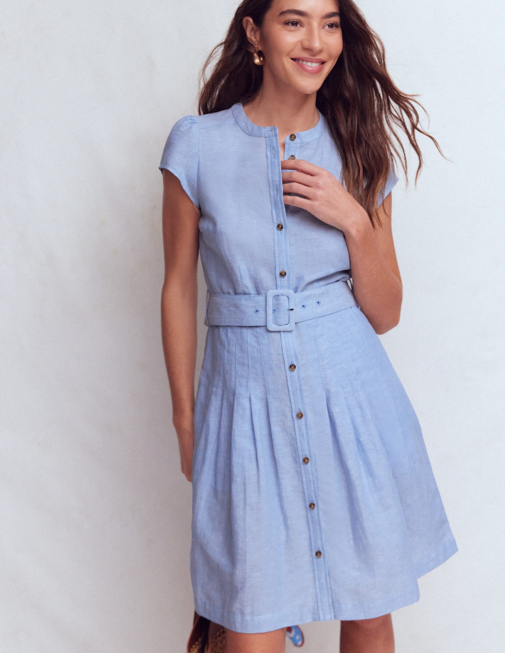 Arabella Short Linen Dress-Chambray