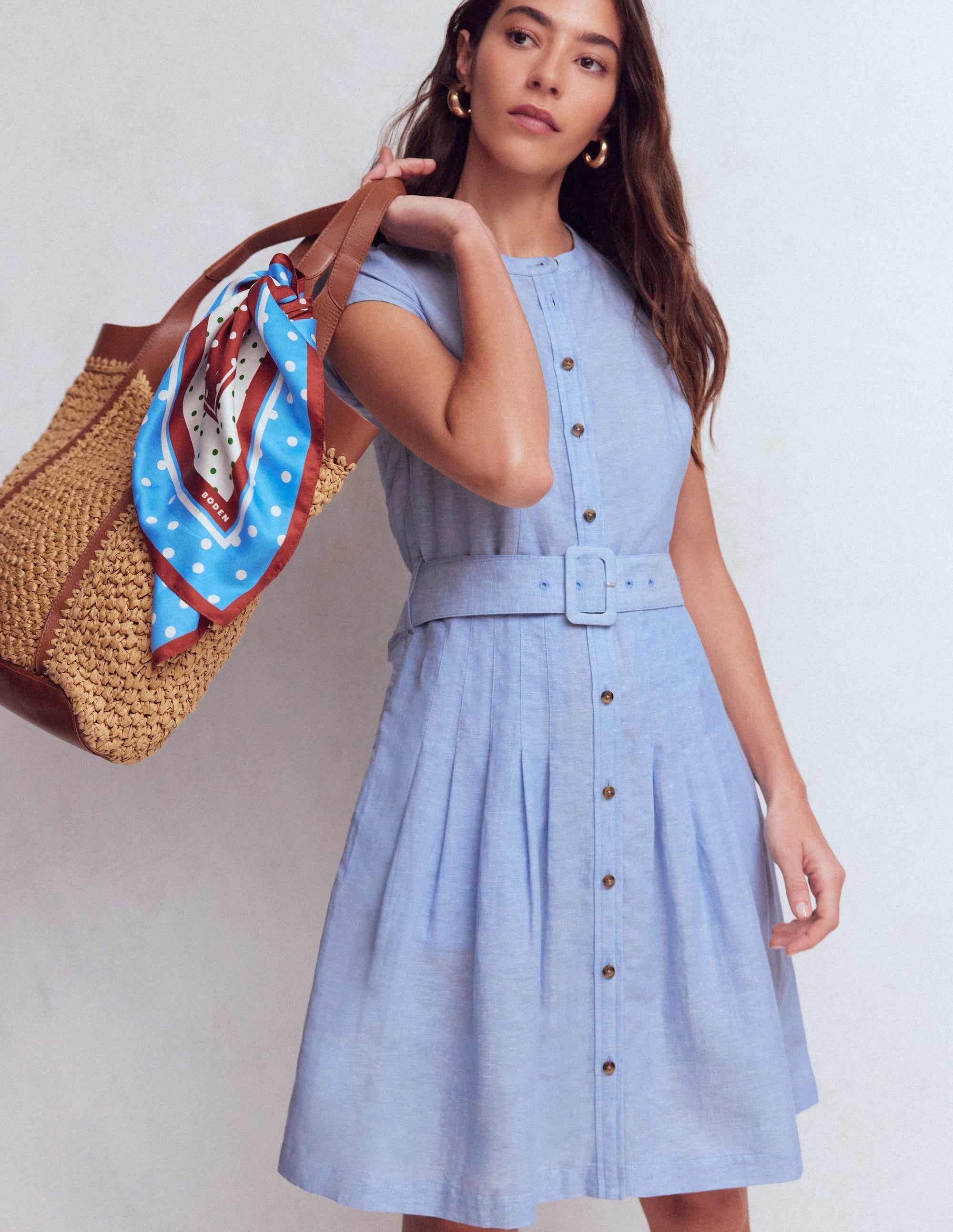 Arabella Short Linen Dress-Chambray