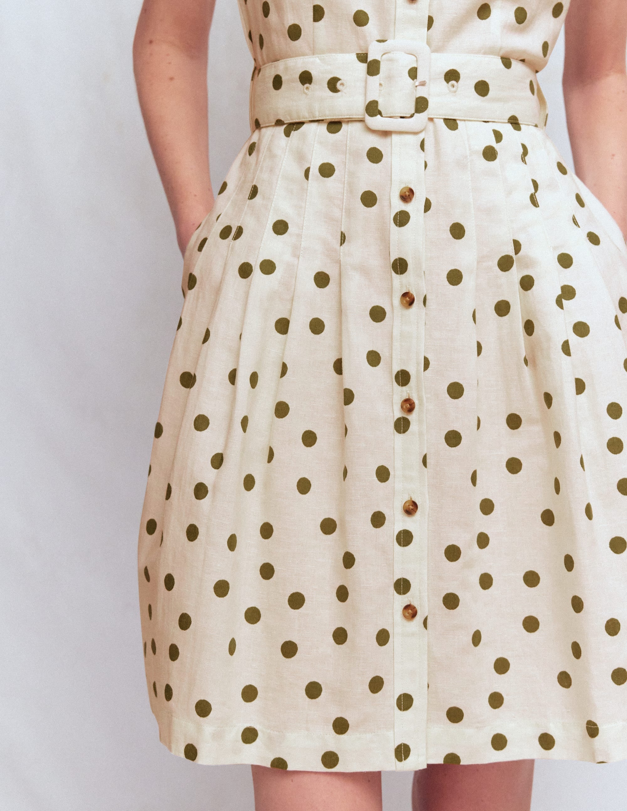 Arabella Short Linen Dress-Ivory Painted Dot Spaced